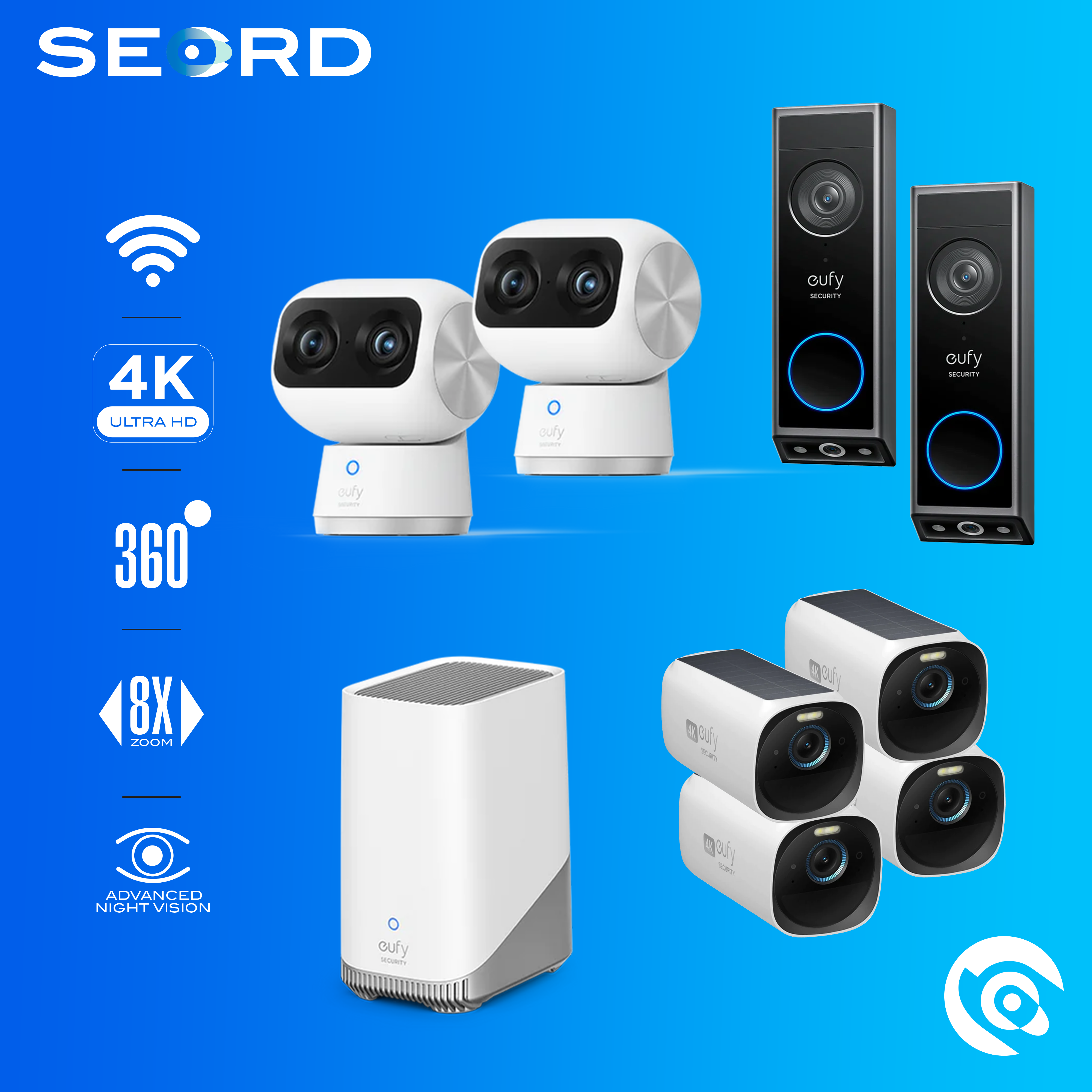 SECRD (X4 Outdoor, X2 Indoor, X2 Doorbell Cameras)